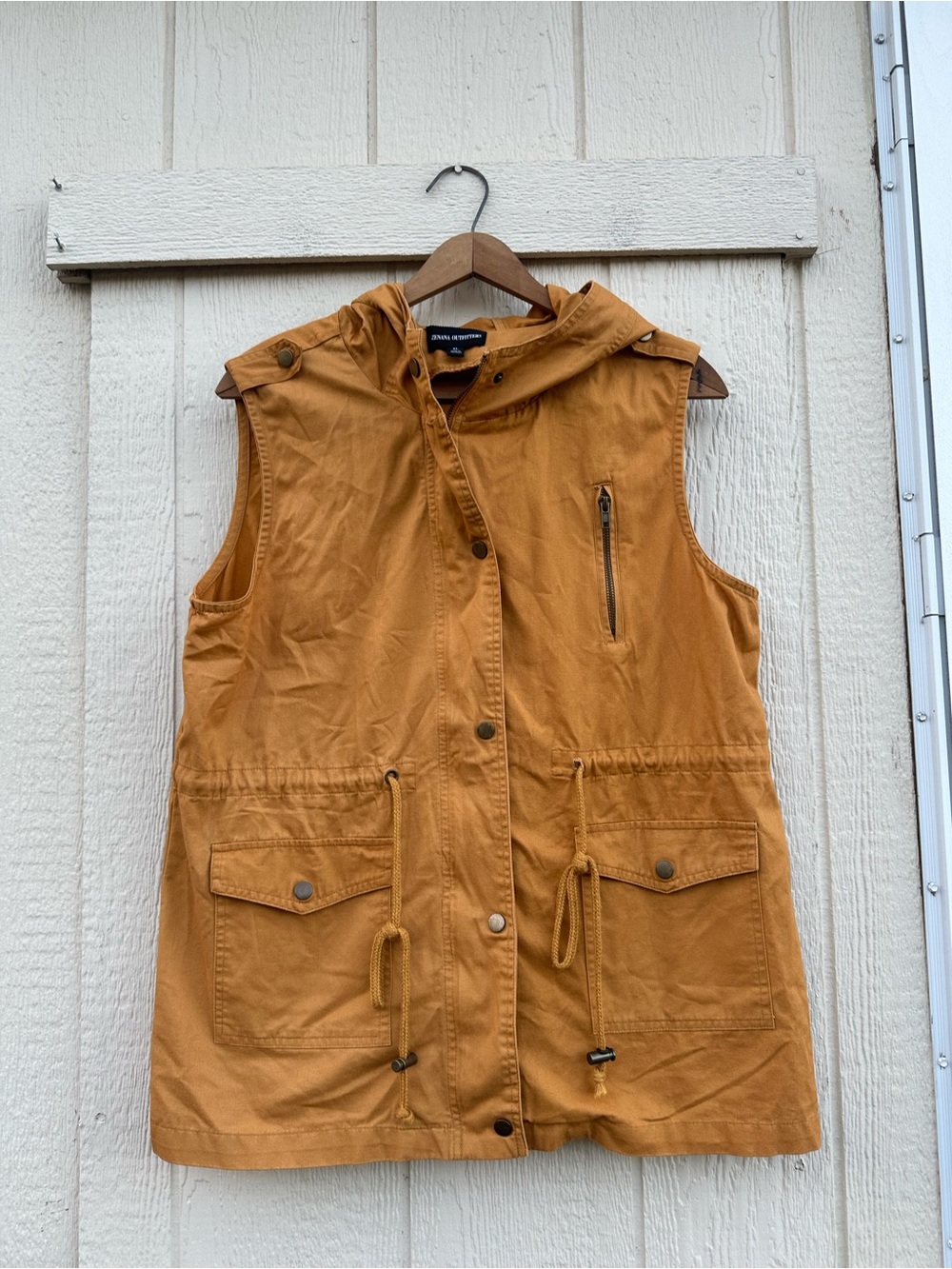 Zenana Outfitters Mustard Hooded Utility Vest
